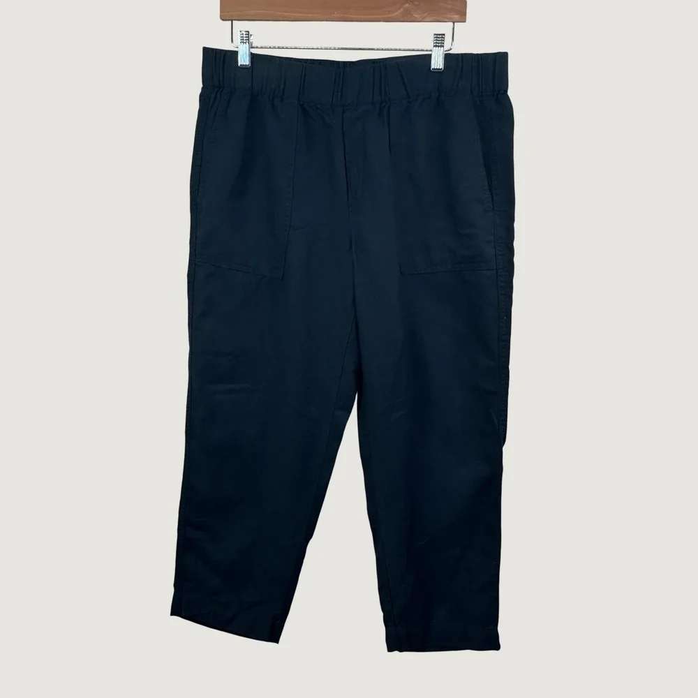 Banana Republic Pull On Crop Pants L Black Linen Lyocell Minimalist Utility